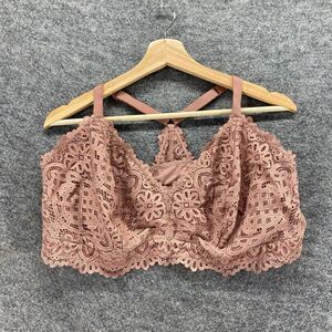 Auden. Bralette Bra Women 3X Plus Pink Geometric Lace Wireless Lined Pullover